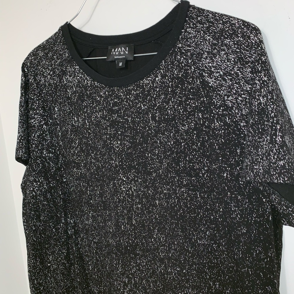 Silver metallic on black t-shirt
